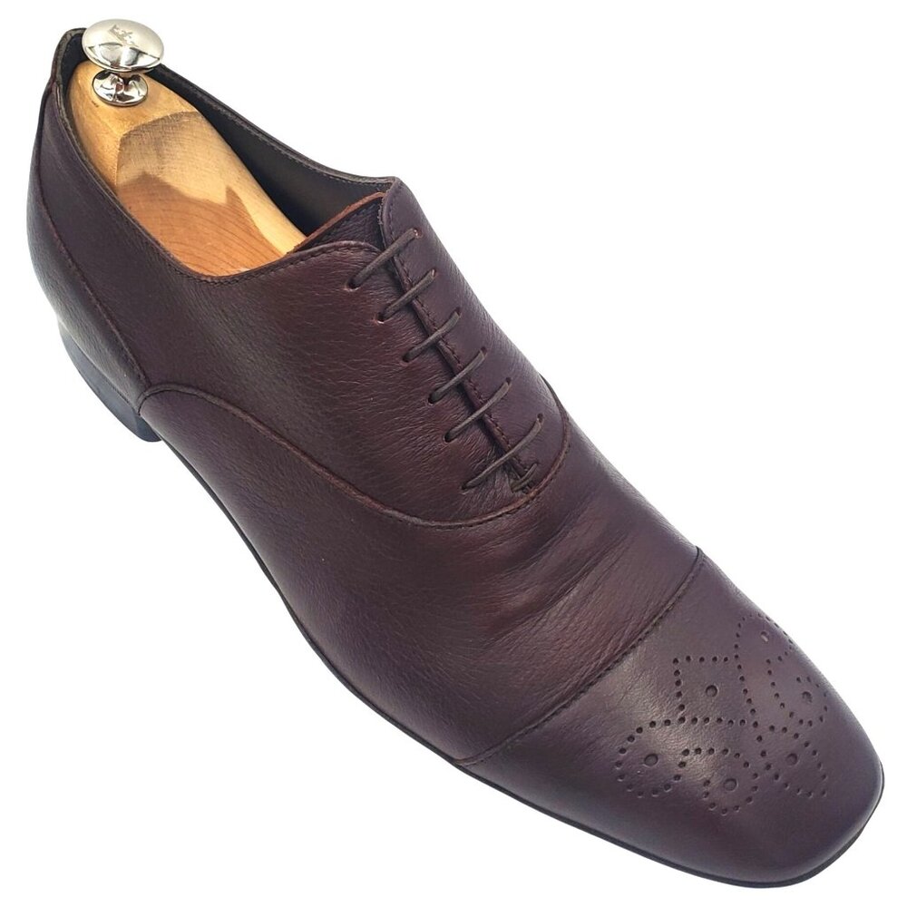 Zegna Men's size 10.5 Brown Leather Square Toe Oxford Dress Shoes Italy Handmade